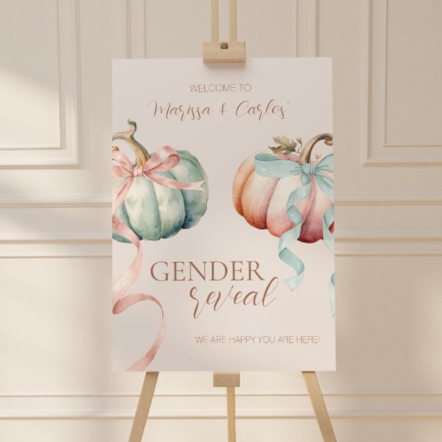 Señal de bienvenida de las calabazas pasteles de o (Pumpkin Fall Gender Reveal Welcome Sign)