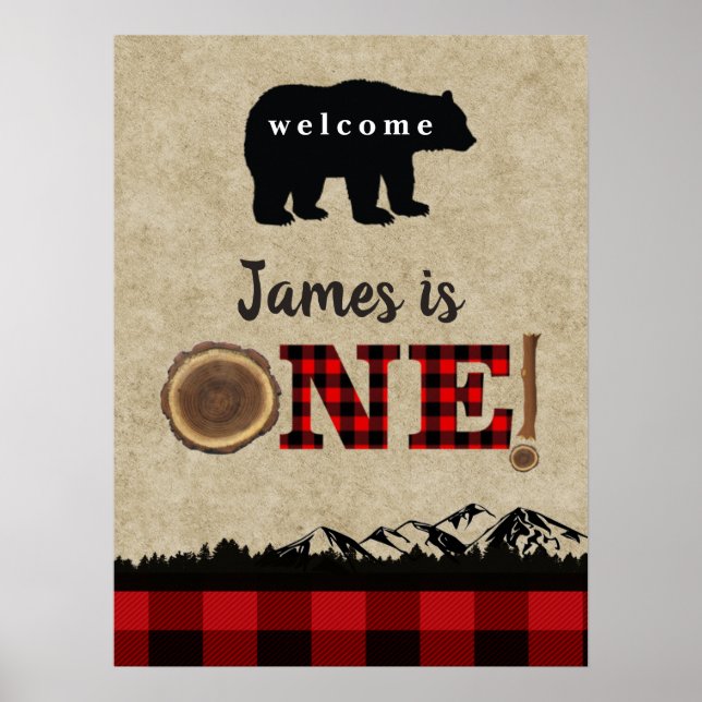Señal de bienvenida de Little Bear Flannel Lumberj (Frente)