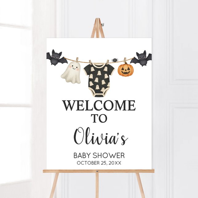 Señal de bienvenida de Little Boo Clothesline Baby (Halloween Little Boo Clothesline Baby Shower Sign)