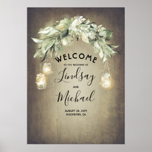 Señal de bienvenida de Mason Jar Lights and Greene