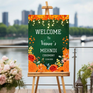 señal de bienvenida de mehndi, señal de boda india