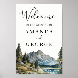 Señal de bienvenida de Mountain boda a orillas del