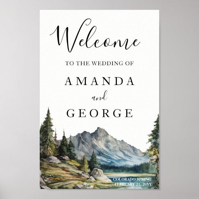 Señal de bienvenida de Mountain boda a orillas del (Frente)