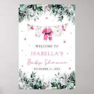 Señal de bienvenida de Navidades rosados Santa Beb