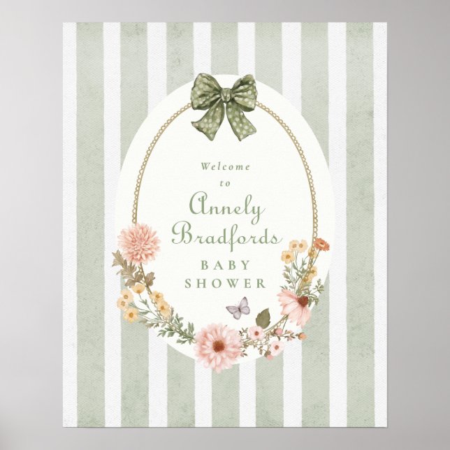 señal de bienvenida de niña con gingham floral de  (Frente)