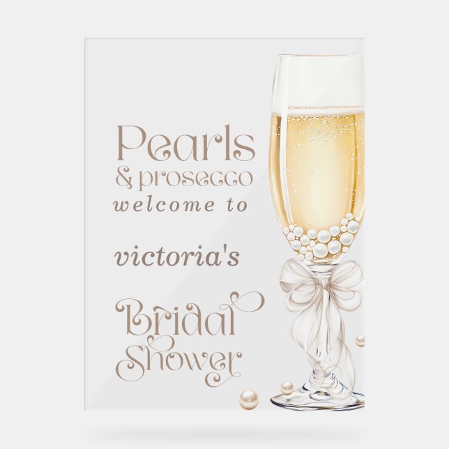 Señal de bienvenida de Pearls y Prosecco Bridal Sh (Anverso)