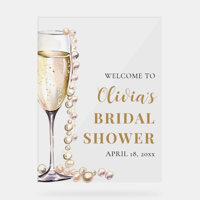 Señal de bienvenida de Pearls y Prosecco Bridal Sh (Anverso)
