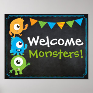 Señal de bienvenida de pequeños monstruos
