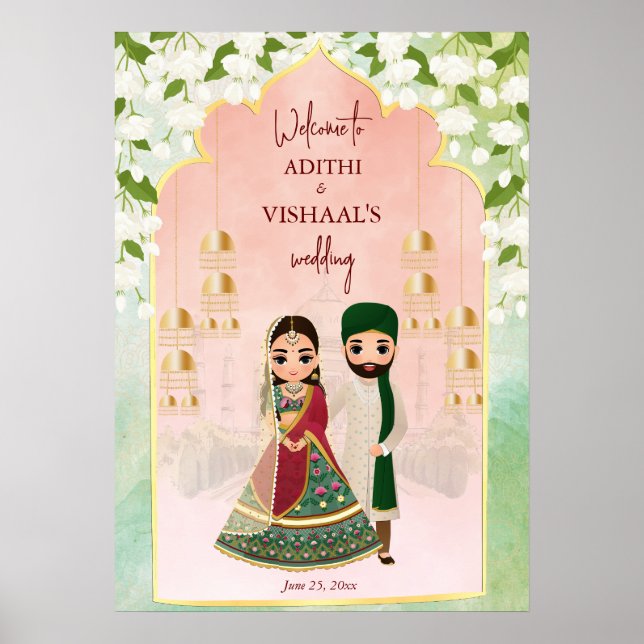 Señal de bienvenida de Sangeet mehndi, boda indio (Frente)