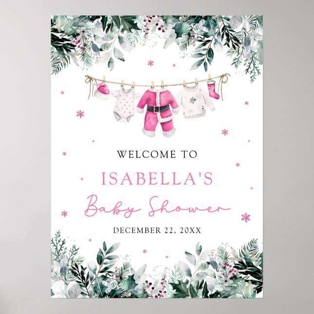 Señal de bienvenida de Santa Baby Shower para Navi (Frente)