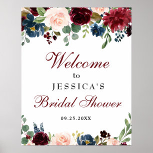 Señal de bienvenida de Shower Nupcial Floral Azul