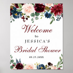 Señal de bienvenida de Shower Nupcial Floral Azul 