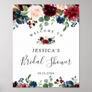 Señal de bienvenida de Shower Nupcial Floral Azul
