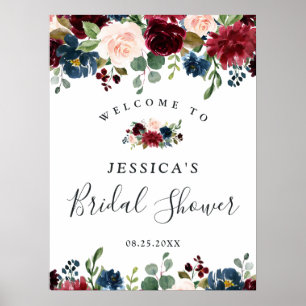 Señal de bienvenida de Shower Nupcial Floral Azul
