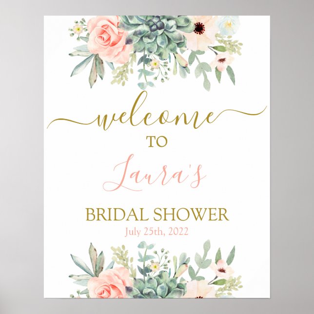 Señal de bienvenida de Succulens Bridal Shower (Frente)