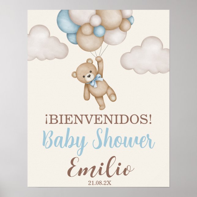 Señal de bienvenida de Teddy Bear Baby Shower Boy  (Frente)