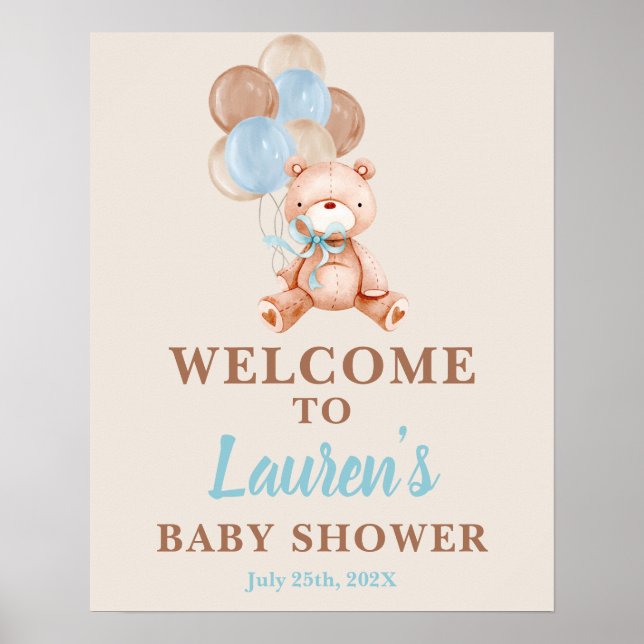 Señal de bienvenida de Teddy Bear Baby Shower Boy (Frente)