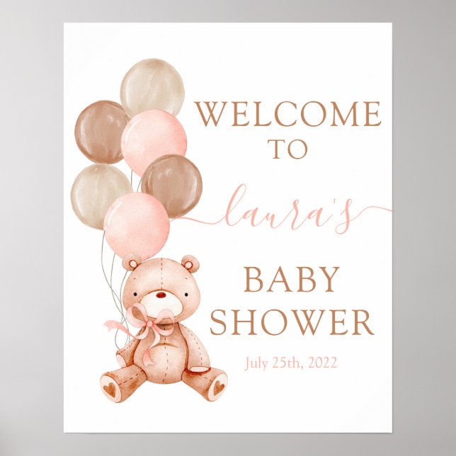 Señal de bienvenida de Teddy Bear Baby Shower Chic (Frente)