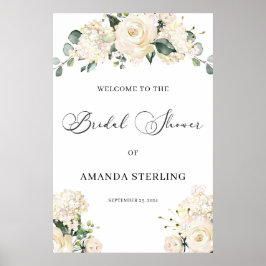 Señal de bienvenida de White Roses hidrangeas verd