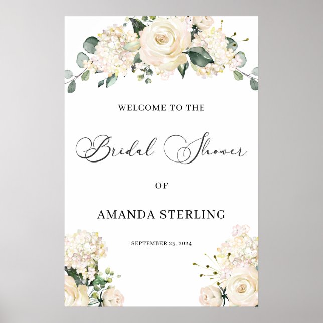 Señal de bienvenida de White Roses hidrangeas verd (Frente)