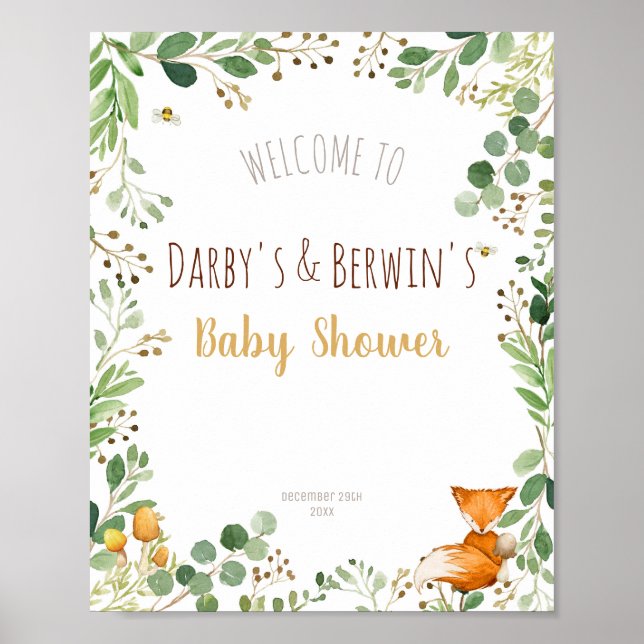 Señal de bienvenida de Woodland Baby Shower (Frente)