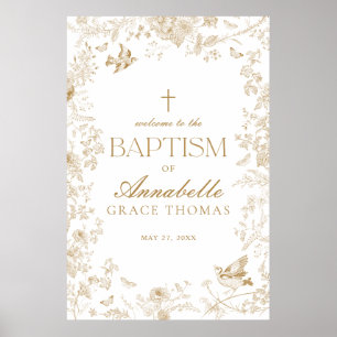 Señal de bienvenida del bautismo floral Gold Toile