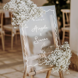Señal de bienvenida del Boda acrílico ondulado de