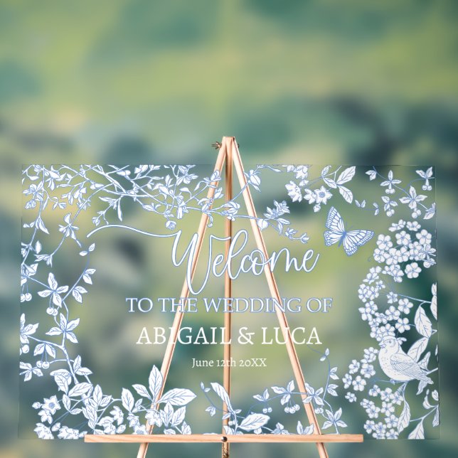 Señal de bienvenida del Boda Blue Chinoiserie Toil (Neutral )