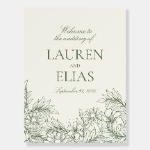 Señal de bienvenida del boda de contorno floral si