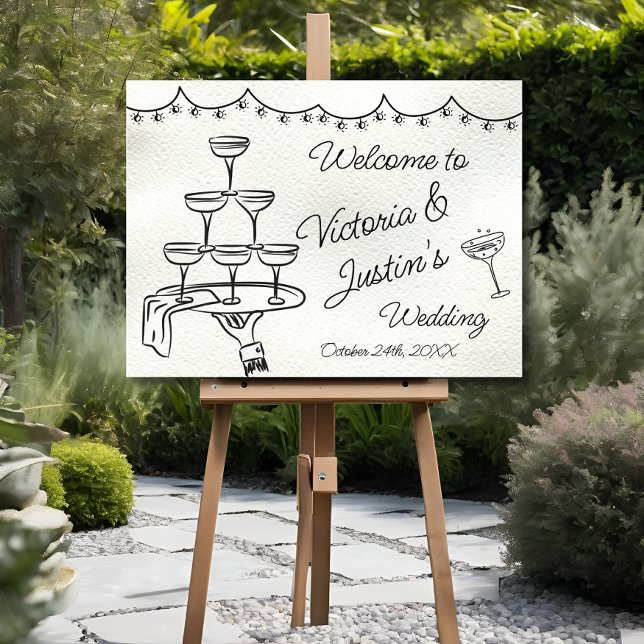 Señal de bienvenida del Boda de dibujos a mano Cha (Subido por el creador)