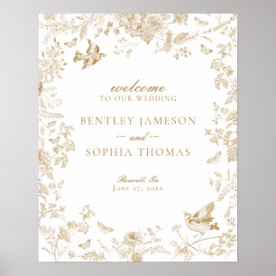 Señal de bienvenida del Boda floral Gold Toile De 