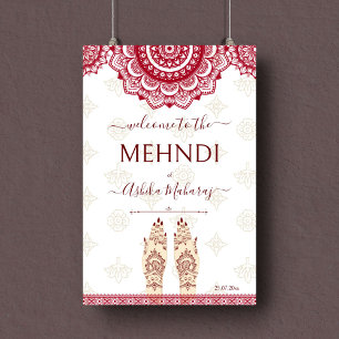 Señal de bienvenida del boda indio Mehndi, maroon 