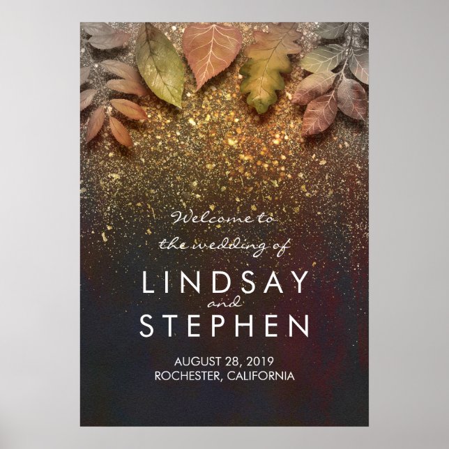 Señal de bienvenida del Boda Purpurina de otoño de (Frente)