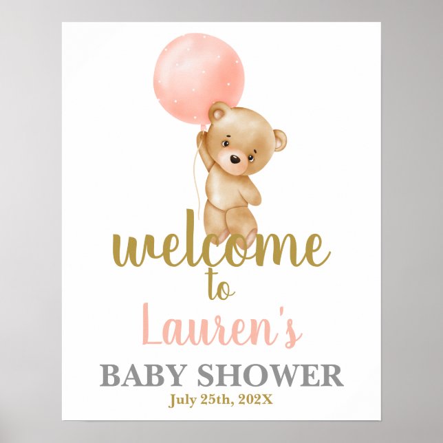 Señal de bienvenida del Chica Baby Shower Pink Ted (Frente)