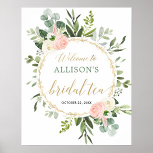 Señal de bienvenida del fiesta de té de novia dora
