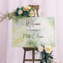 Señal de bienvenida elegante con acuarela verde