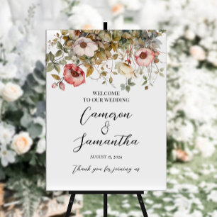 Señal de bienvenida elegante de flores boda