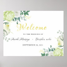 Señal de bienvenida Floral blanca y verde rosa bla