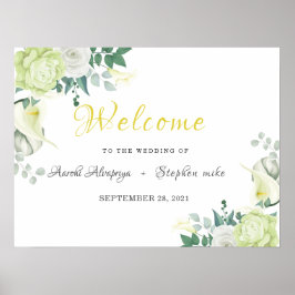 Señal de bienvenida Floral blanca y verde rosa bla