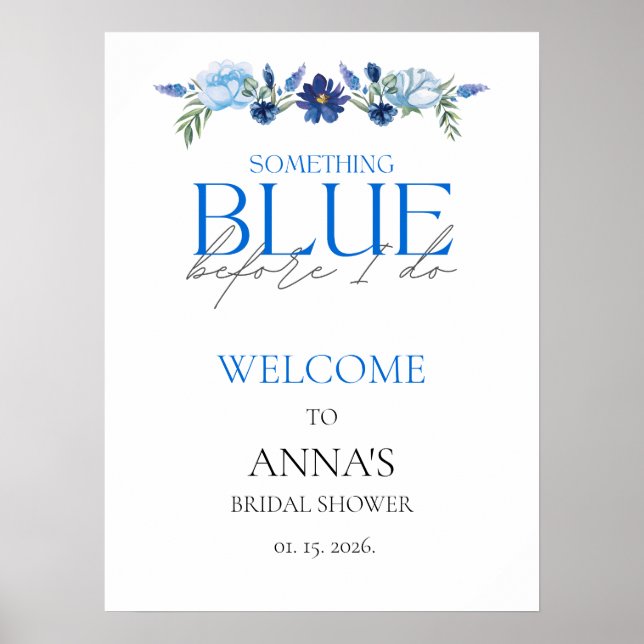 Señal de bienvenida floral de la ducha azul azul (Frente)