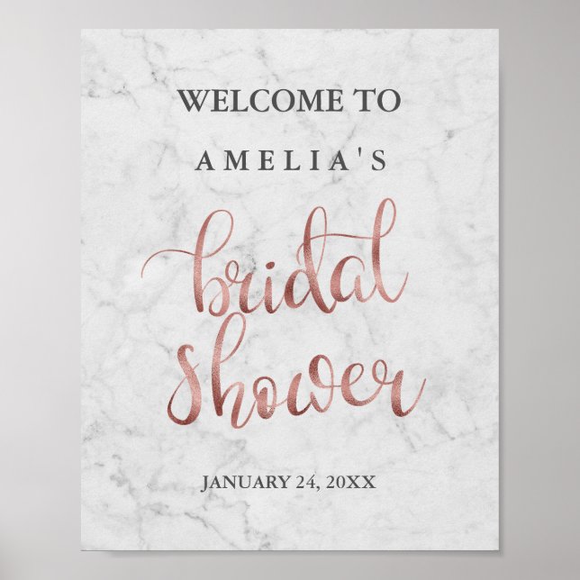 Señal de bienvenida Marble Faux Rosa Gold Bridal S (Frente)