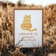 Señal de bienvenida para baby shower de gato naran