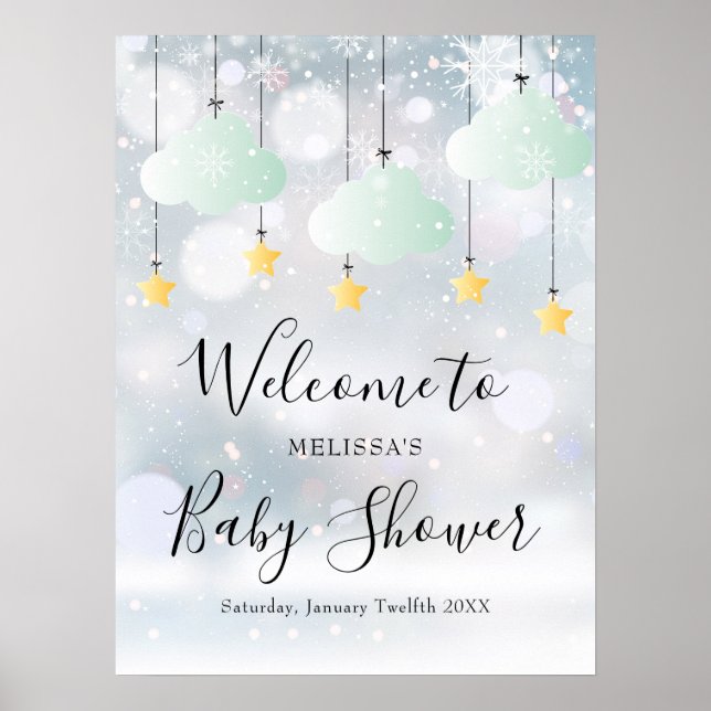 Señal de bienvenida para baby shower de invierno c (Frente)