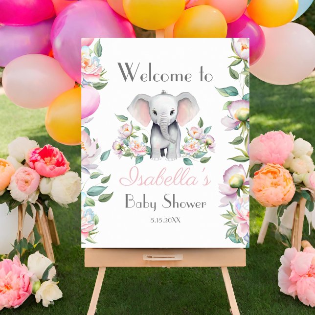 Señal de bienvenida para bebés elefantes (Welcome to a whimsical world, where baby elephant and blooms enchant.)