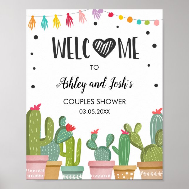 Señal de bienvenida para boda de cactus para ducha (Frente)