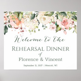 Señal de bienvenida para cena de ensayo floral con