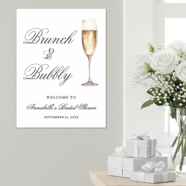 Señal de bienvenida para desayuno y brindis en la  (Brunch And Bubbly Bridal Shower Welcome Sign )