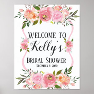 señal de bienvenida para ducha de novia con flores