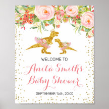 Señal de bienvenida para la ducha de bebé Dino ros