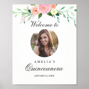 Señal de bienvenida para Quinceañera con diseño bo